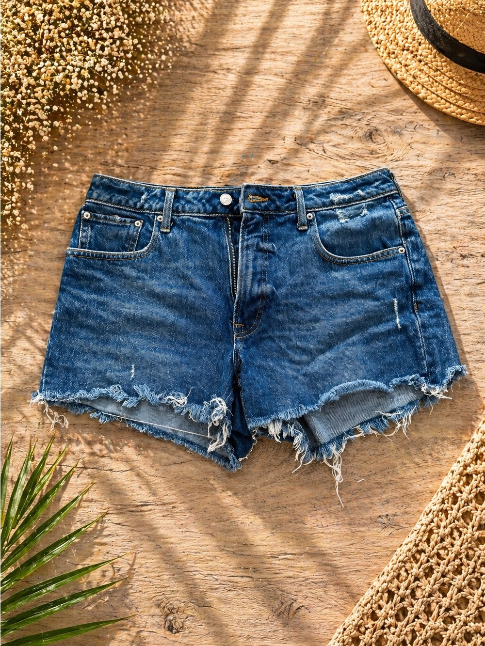 Classic Blue Denim Frayed Hem Women’s Shorts